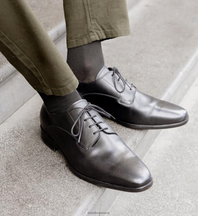 Bared Footwear hombres carbón cordones de cuero negro 4Z00419