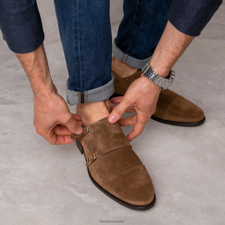 Bared Footwear hombres vanadio zapatos con doble hebilla de ante color tabaco 4Z00447