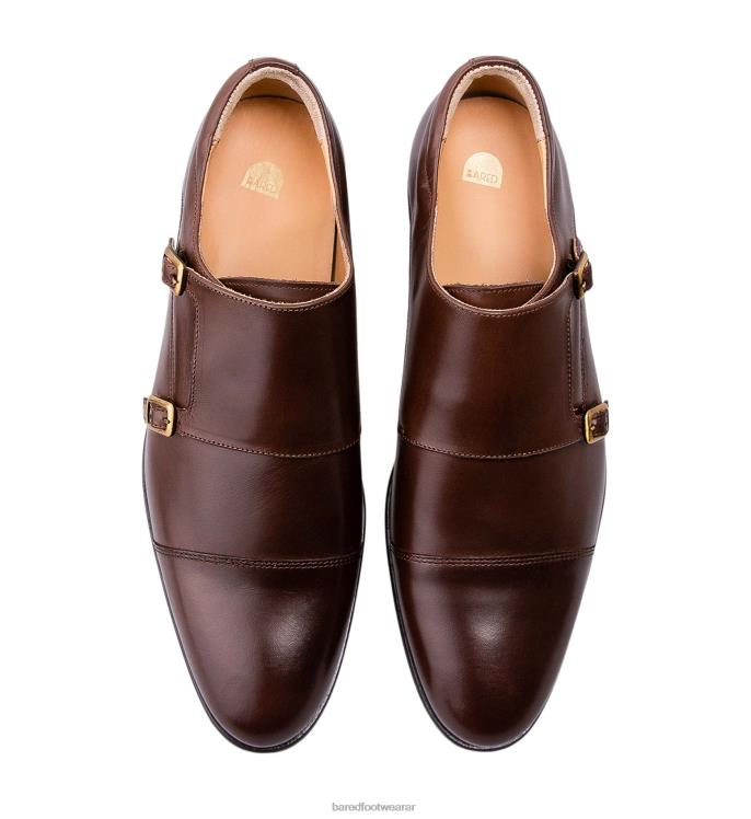 Bared Footwear hombres vanadio zapatos con doble hebilla de piel color chocolate 4Z00448