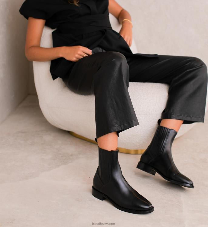 Bared Footwear mujer alondra botas planas de cuero negro 4Z004155