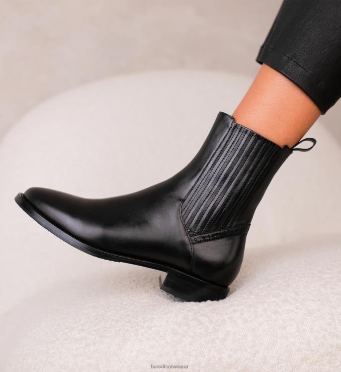 Bared Footwear mujer alondra botas planas de cuero negro 4Z004155