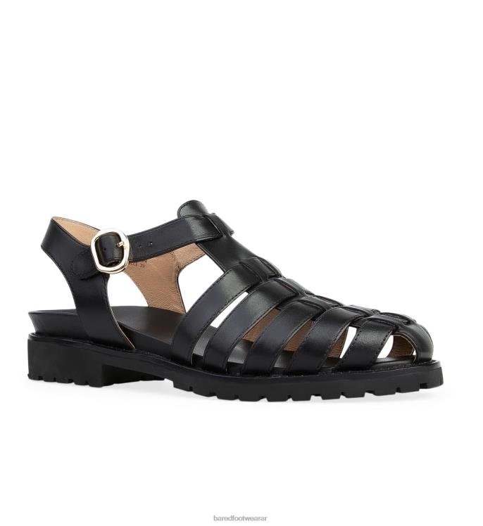 Bared Footwear mujer avetoro sandalias planas de cuero negro 4Z004242