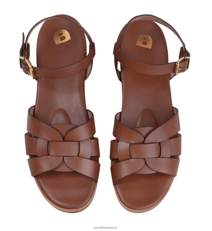 Bared Footwear mujer azor sandalias planas de cuero tostado 4Z004232