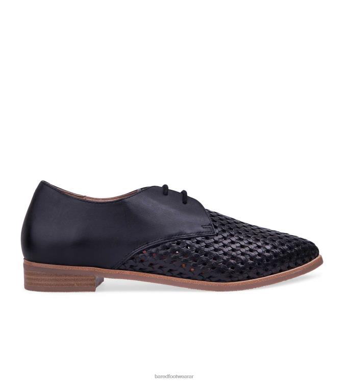 Bared Footwear mujer cacatúa zapatos planos de cuero negro con cordones 4Z004201