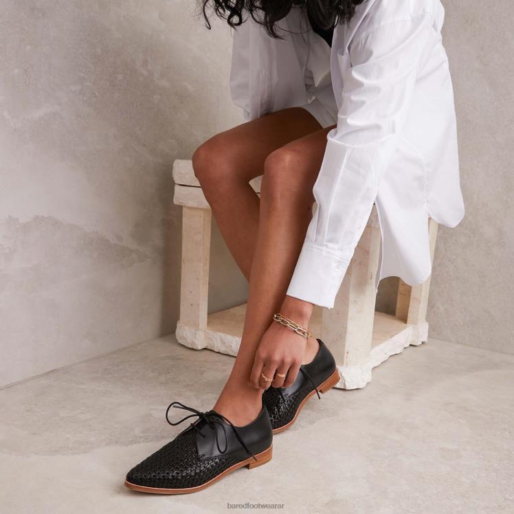 Bared Footwear mujer cacatúa zapatos planos de cuero negro con cordones 4Z004201