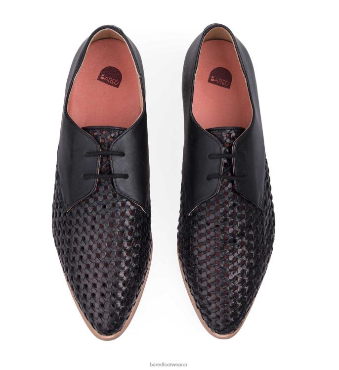 Bared Footwear mujer cacatúa zapatos planos de cuero negro con cordones 4Z004201
