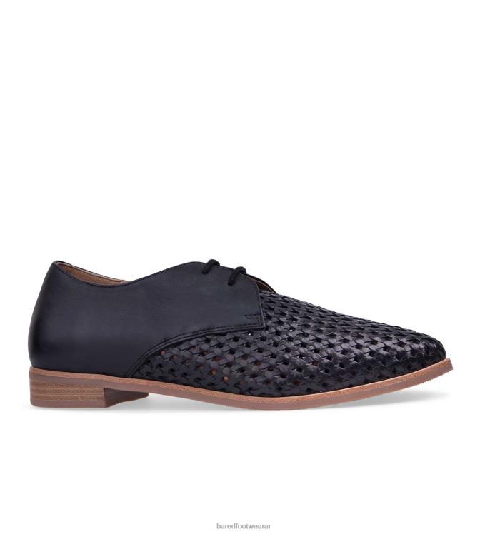 Bared Footwear mujer cacatúa zapatos planos de cuero negro con cordones 4Z004201