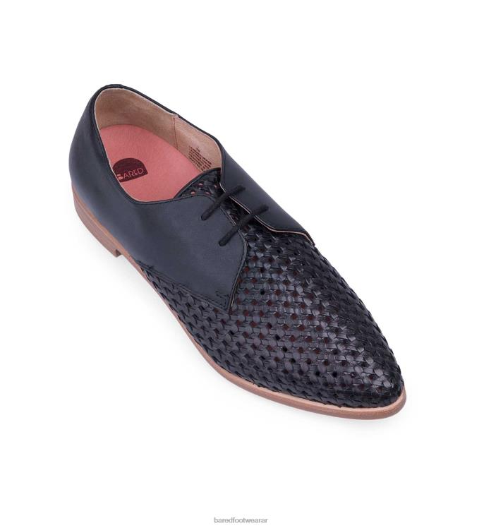 Bared Footwear mujer cacatúa zapatos planos de cuero negro con cordones 4Z004201