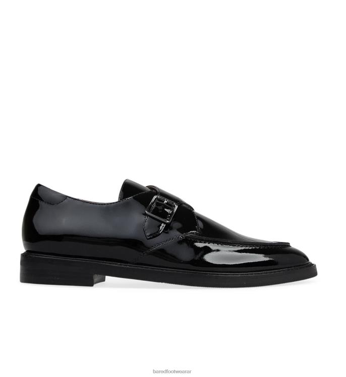 Bared Footwear mujer corona monjes planos de charol negro 4Z00484