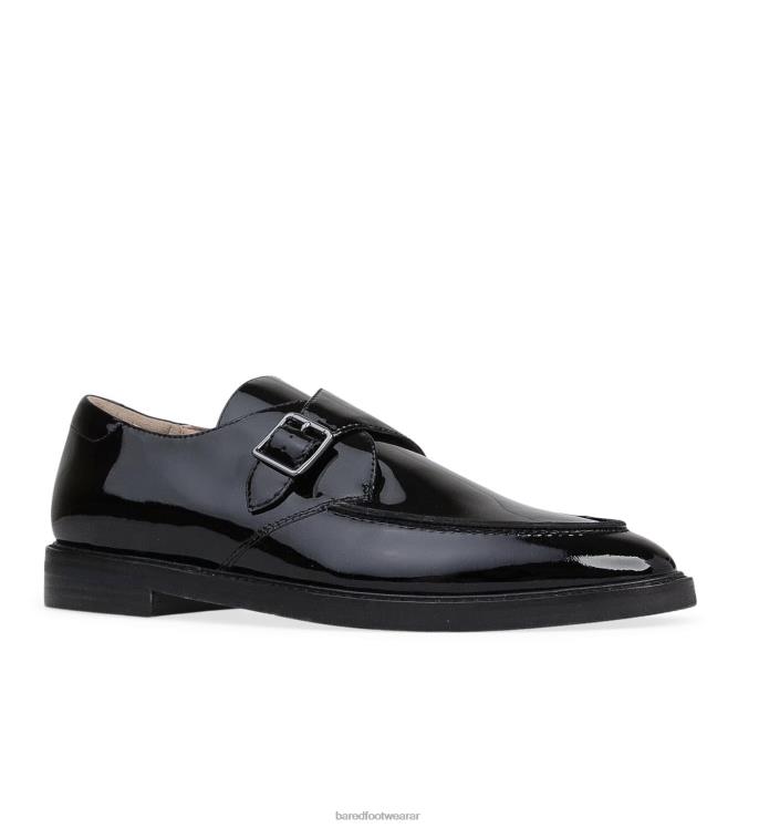 Bared Footwear mujer corona monjes planos de charol negro 4Z00484