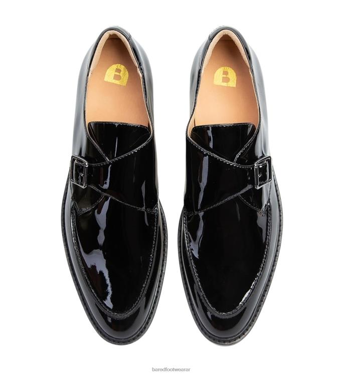 Bared Footwear mujer corona monjes planos de charol negro 4Z00484