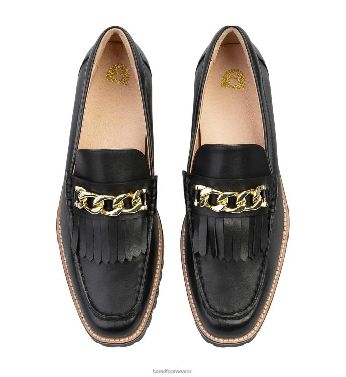Bared Footwear mujer elaenia mocasines de piel negra con cadena 4Z004144
