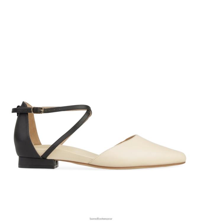 Bared Footwear mujer grackle bailarinas de cuero negro y leche de avena 4Z00478