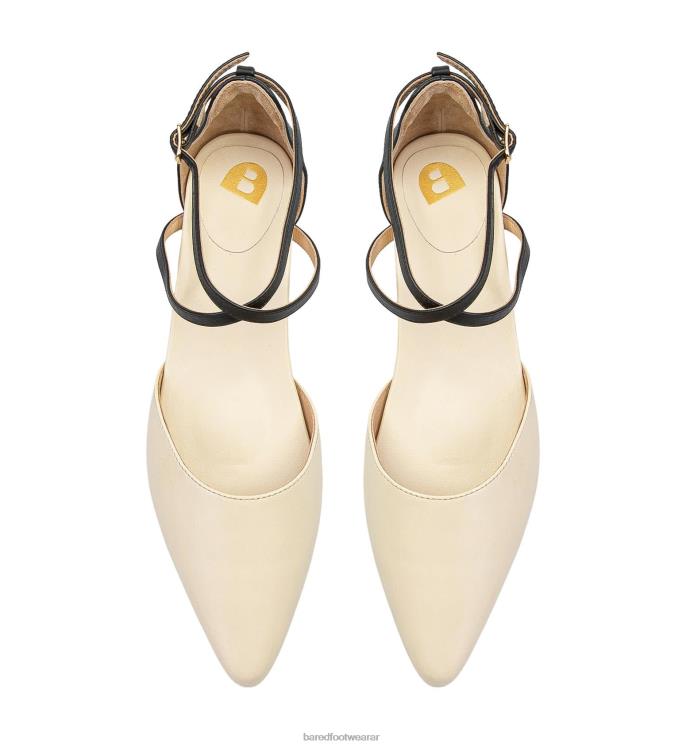 Bared Footwear mujer grackle bailarinas de cuero negro y leche de avena 4Z00478