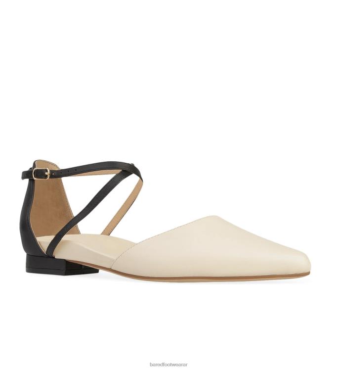 Bared Footwear mujer grackle bailarinas de cuero negro y leche de avena 4Z00478