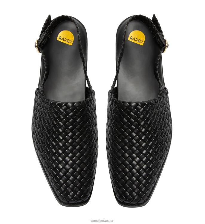 Bared Footwear mujer junco sandalias planas de cuero negro 4Z004172
