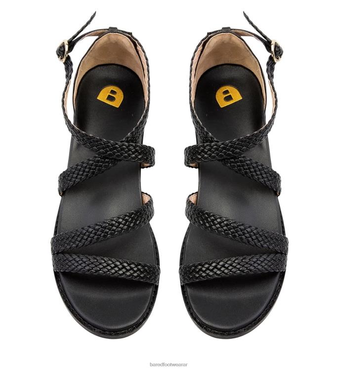 Bared Footwear mujer mérgulo sandalias planas de cuero negro 4Z004175