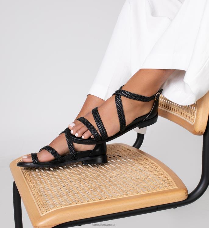 Bared Footwear mujer mérgulo sandalias planas de cuero negro 4Z004175
