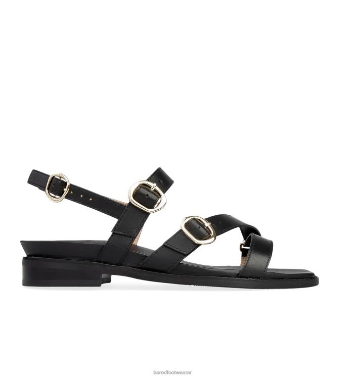 Bared Footwear mujer pico torcido sandalias planas de cuero negro 4Z004220