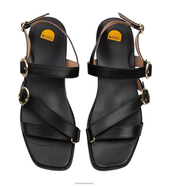 Bared Footwear mujer pico torcido sandalias planas de cuero negro 4Z004220