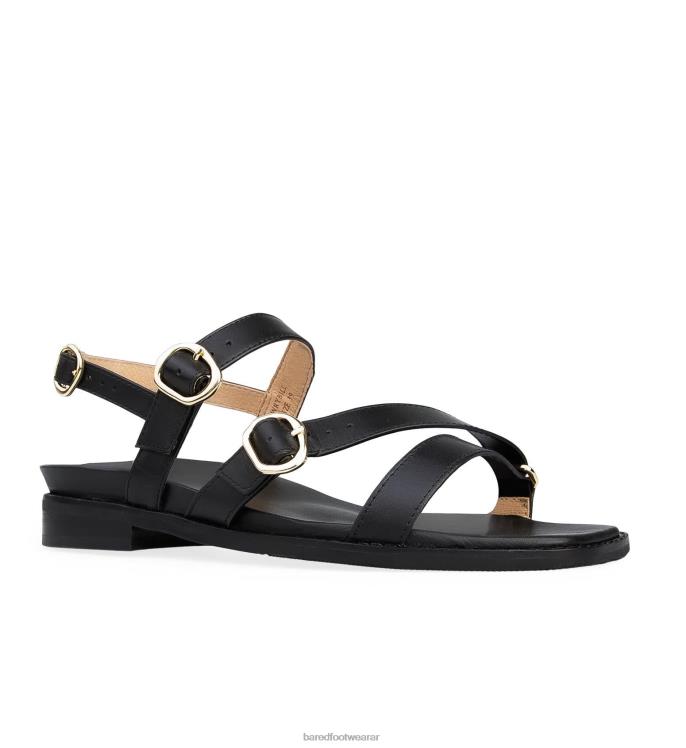 Bared Footwear mujer pico torcido sandalias planas de cuero negro 4Z004220