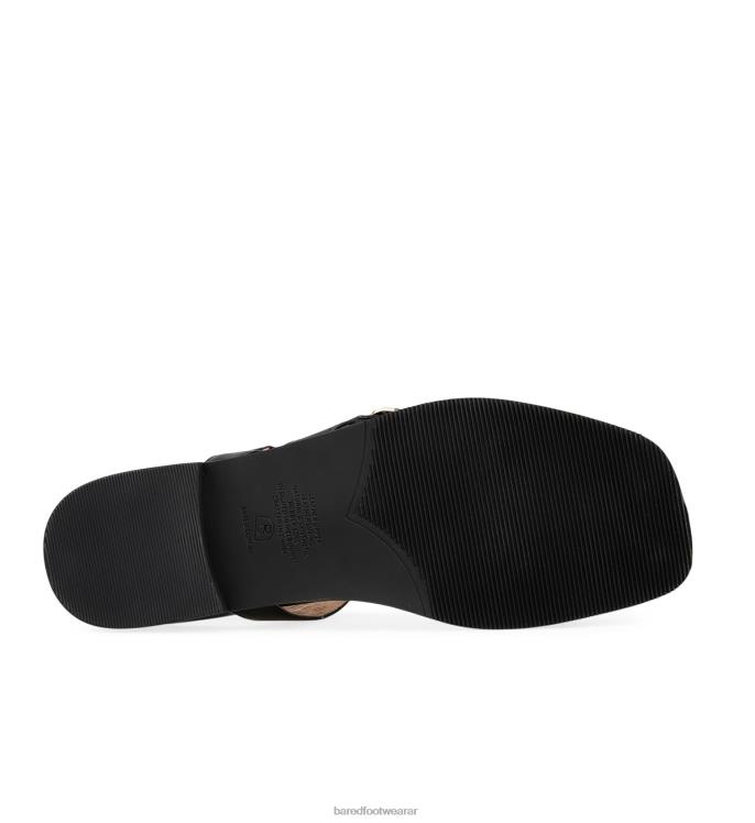 Bared Footwear mujer pico torcido sandalias planas de cuero negro 4Z004220