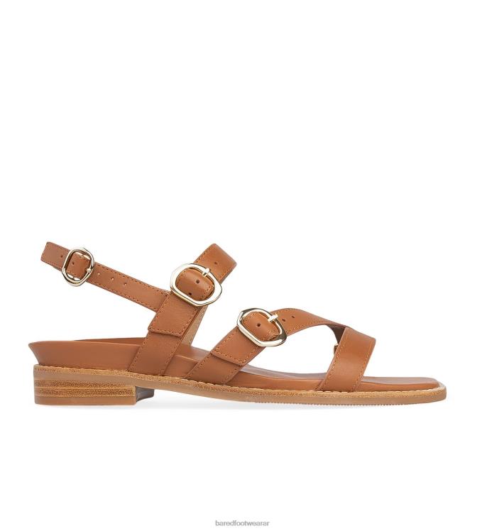 Bared Footwear mujer pico torcido sandalias planas de cuero tostado 4Z004221