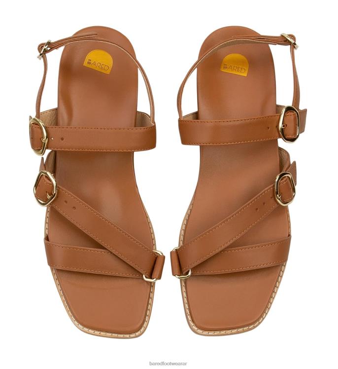 Bared Footwear mujer pico torcido sandalias planas de cuero tostado 4Z004221