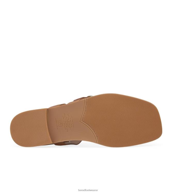 Bared Footwear mujer pico torcido sandalias planas de cuero tostado 4Z004221