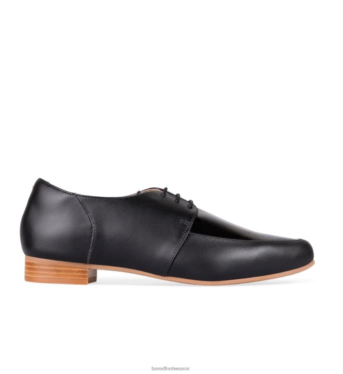 Bared Footwear mujer pinguino 2 zapatos planos de cuero negro y charol negro con cordones 4Z00483