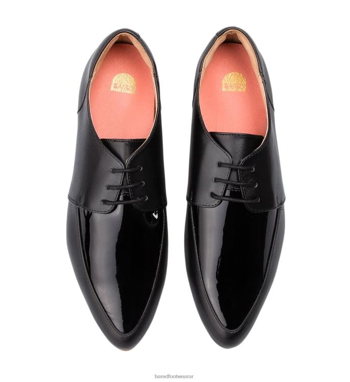 Bared Footwear mujer pinguino 2 zapatos planos de cuero negro y charol negro con cordones 4Z00483