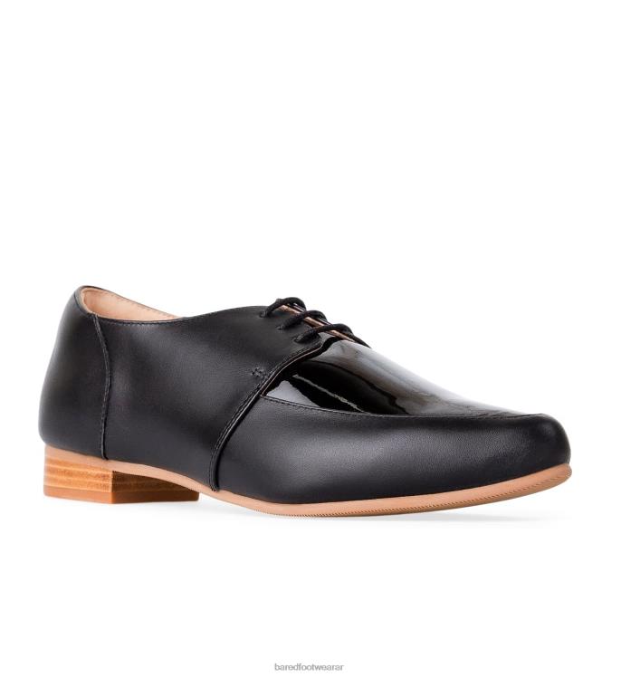 Bared Footwear mujer pinguino 2 zapatos planos de cuero negro y charol negro con cordones 4Z00483