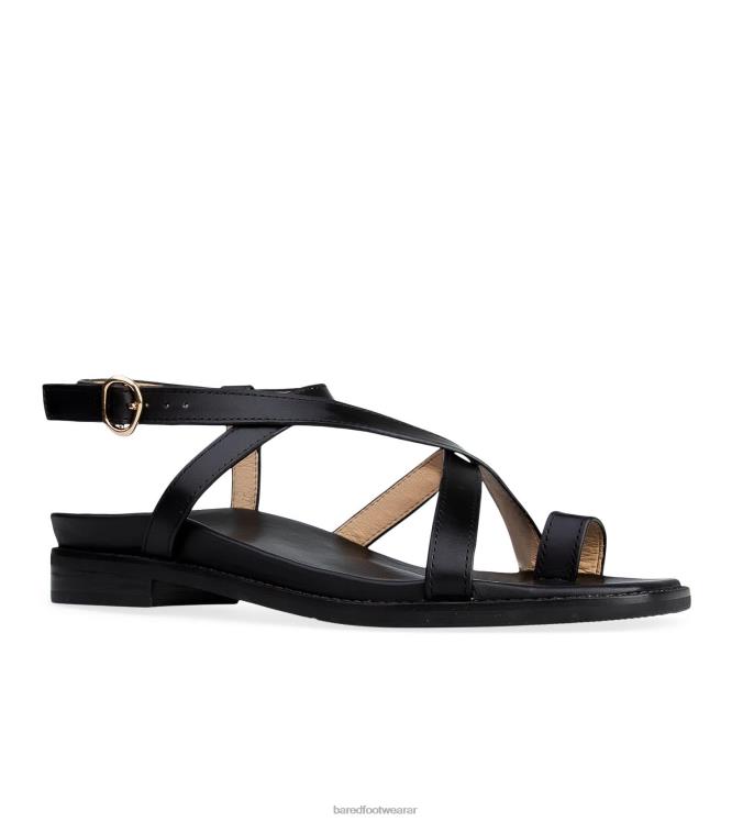 Bared Footwear mujer tarro blanco sandalias planas de cuero negro 4Z004170