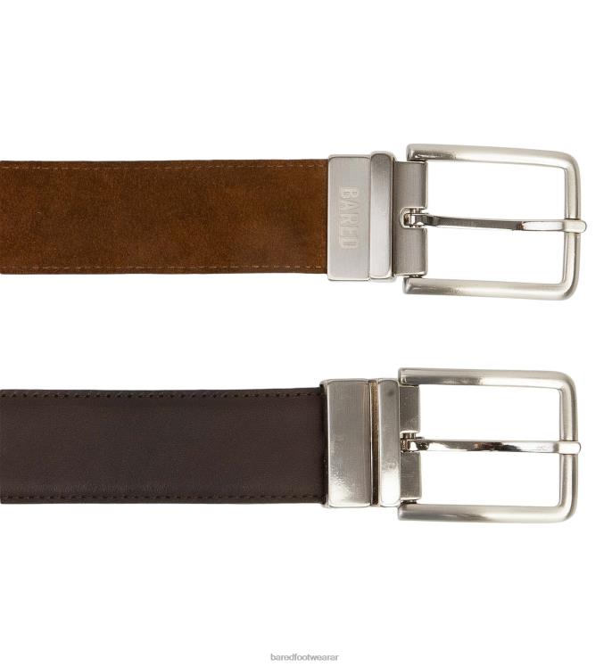 Bared Footwear unisexo cinturón reversible cinturón piel chocolate y ante tabaco 4Z004356