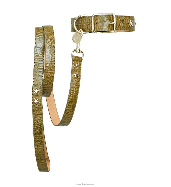 Bared Footwear unisexo collar de perro y plomo cuero repujado de cocodrilo verde 4Z004326