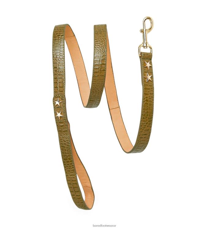 Bared Footwear unisexo collar de perro y plomo cuero repujado de cocodrilo verde 4Z004326