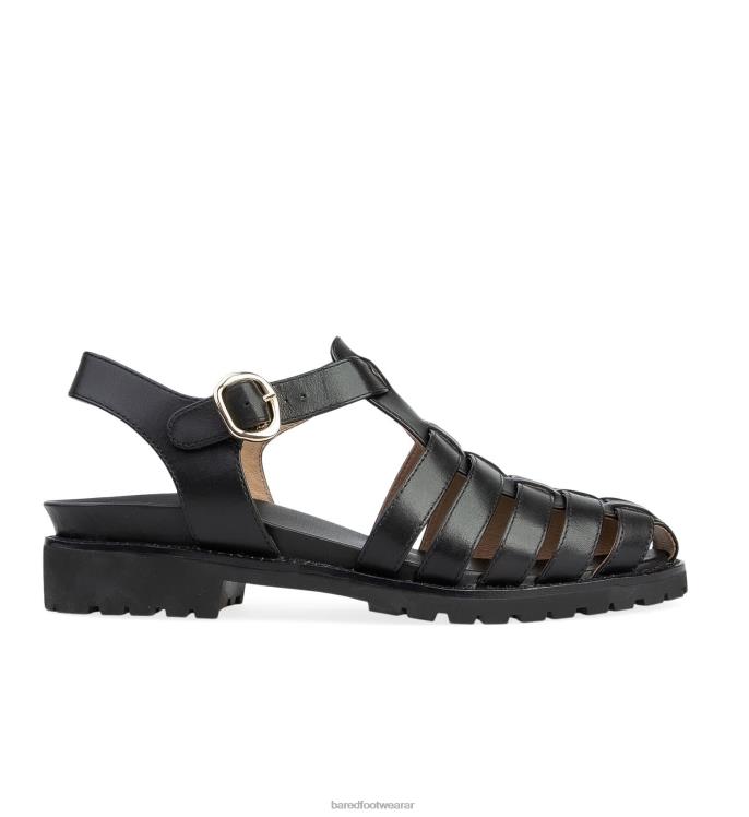 Bared Footwear mujer avetoro sandalias planas de cuero negro 4Z004242